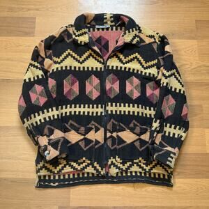 Women's Vintage 90's Bravo Black Red Aztec Blanket Knit Zip Up Jacket Sz Medium